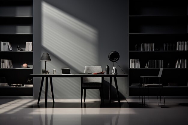 Interior de escritório de estilo minimalista preto e branco