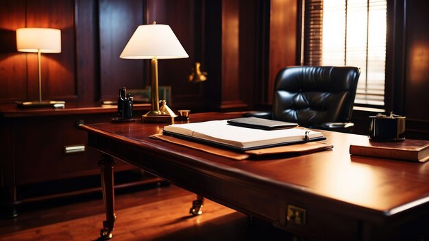 Foto interior de escritório elegante com cadeira de couro