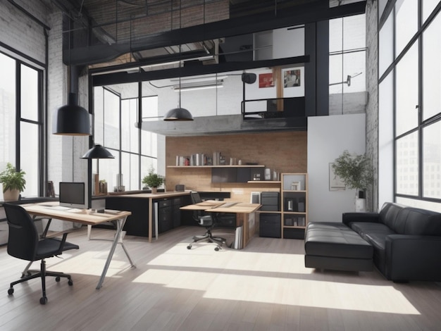 interior de escritório loft moderno com móveis