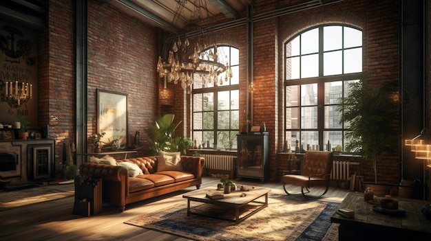 Interior de escritório moderno em estilo industrial loft 3d render AI generativo