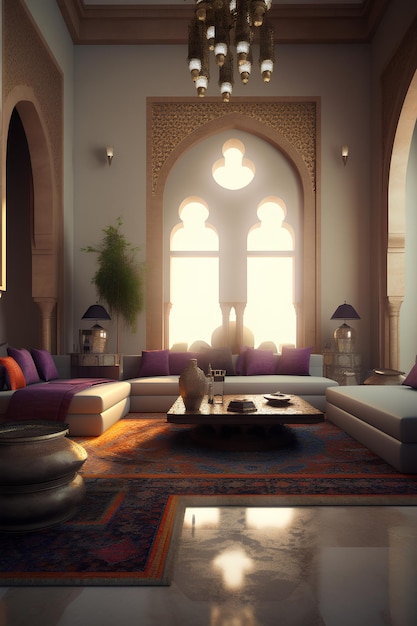 Interior de estilo árabe da sala de estar em uma casa de luxo Conteúdo de IA generativa