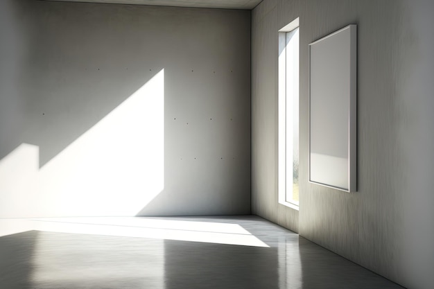 Interior de galeria de concreto simples com lugar simulado na luz solar e sombras da parede