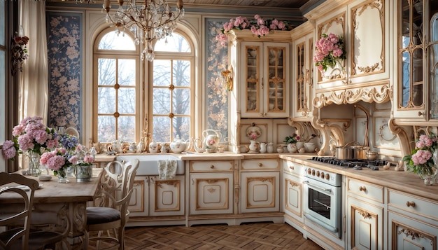 Interior de luxo de uma bela casa barroca em 3D