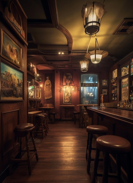 Interior de pub de cowboy tradicional vintage para design generative ai