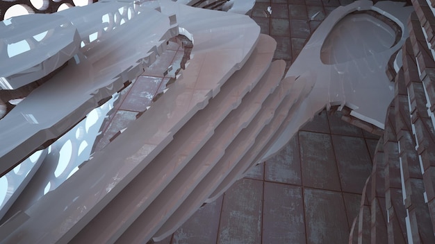 Interior de quarto abstrato liso vazio de folhas de metal enferrujado Fundo arquitetônico 3D