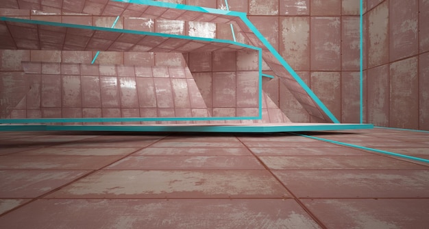 Interior de quarto abstrato vazio de folhas de metal enferrujado Fundo arquitetônico ilustração 3D
