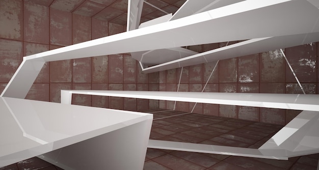 Interior de quarto abstrato vazio de folhas de metal enferrujado Fundo arquitetônico ilustração 3D