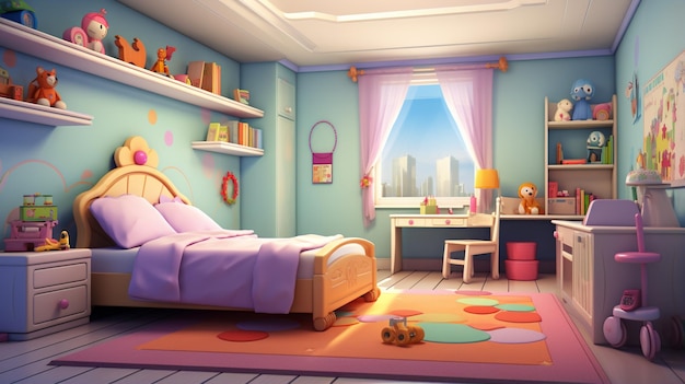 Foto interior de quarto colorido para menina lindo interior de quarto de criança com um belo arco-íris