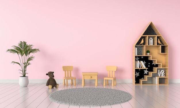 Foto interior de quarto de criança rosa para maquete