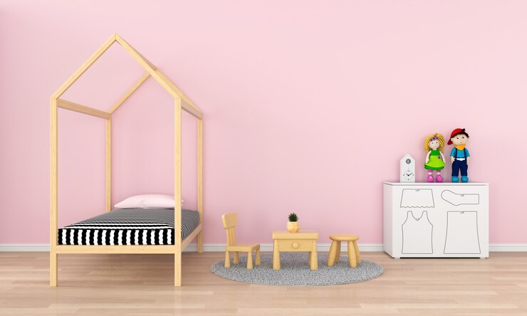 Interior de quarto de criança rosa para maquete