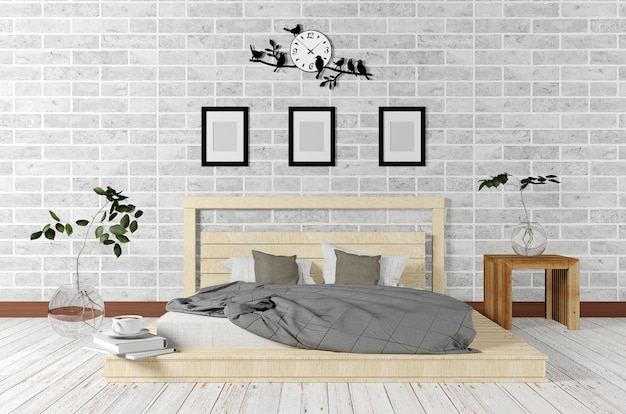 Interior de quarto de estilo minimalista e loft branco