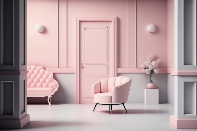 Interior de quarto minimalista com cor gradiente rosa Generative AI