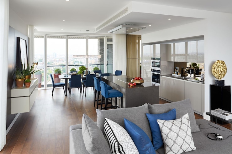 Foto interior de um apartamento moderno de plano aberto