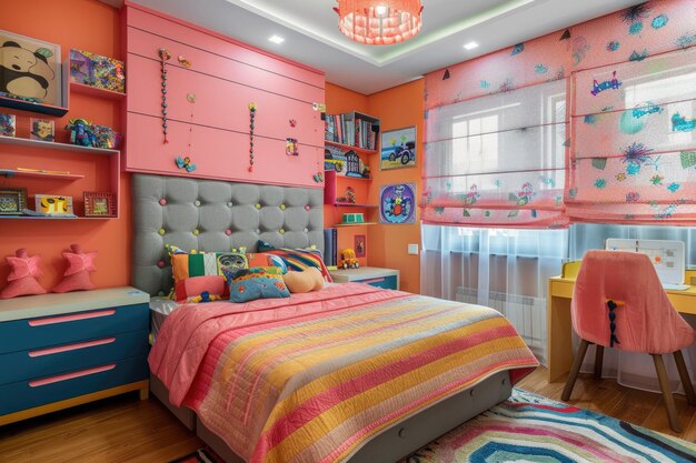 Interior de um quarto colorido para uma menina Interior de um dormitório colorido para um quarto de menina
