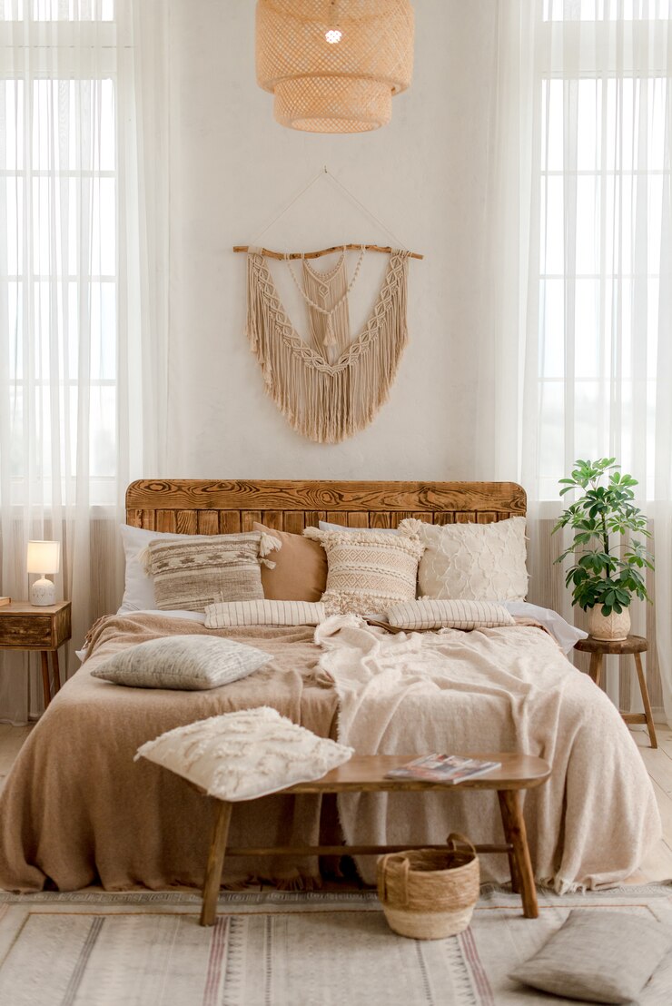 Interior de um quarto em estilo boho