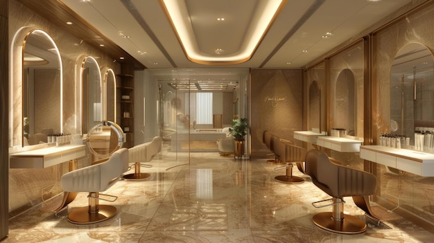 Interior de um salão de beleza elegante e contemporâneo foco claro em conforto e estilo softfocus AI Generative