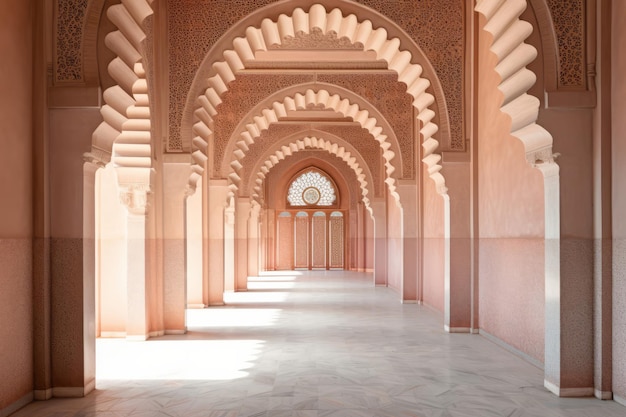 Interior de uma bela mesquita islâmica com arco ornamentado