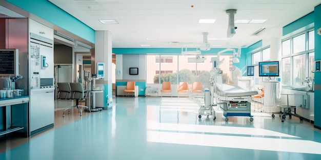 Foto interior de uma instituição médica onde o design é combinado com a funcionalidade