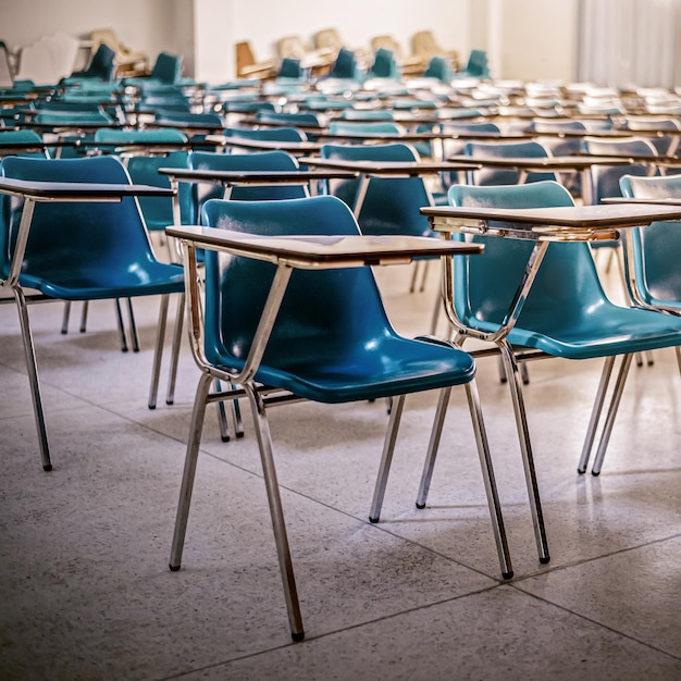 Interior de uma sala de aula vazia, Quarentena durante o conceito de surto de pandemia de coronavírus covid-19