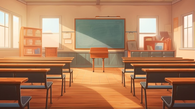 Foto interior de uma sala de escola vazia