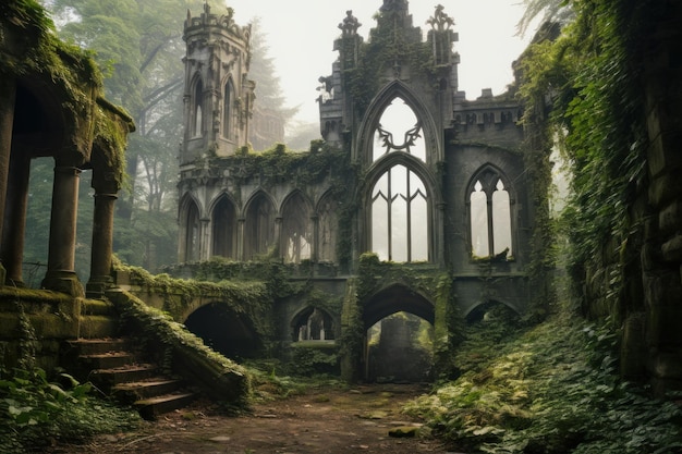 Interior decadente de um castelo abandonado uma mansão abandonada com janelas quebradas Gerar Ai