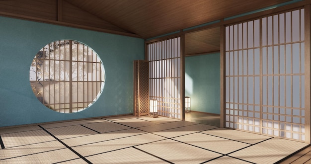 Interior, design de estilo japonês da sala vazia Mint. renderização em 3D