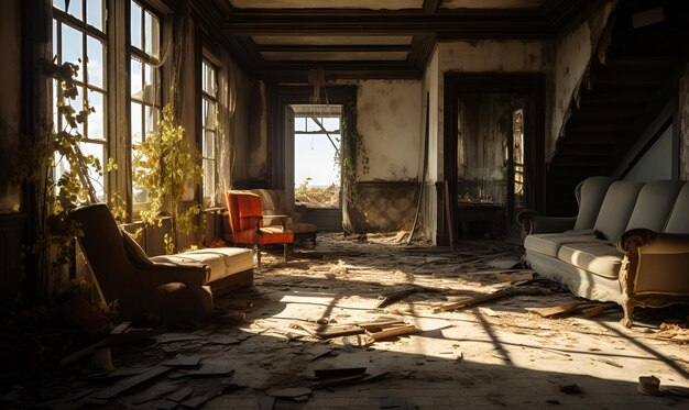 Foto interior desordenado casa abandonada ai diseño generativo