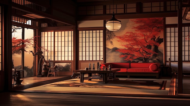 Interior diseñado en estilo japonés generado por IA