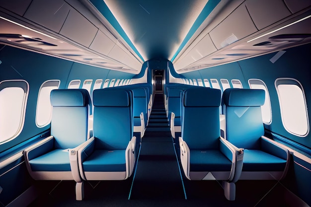 Interior do avião com assentos Ai gerados