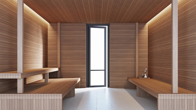 Interior do bem-estar e spa da sala de sauna moderna - renderização em 3d