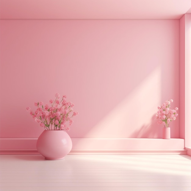 Interior do conceito mínimo de tom rosa vivo no chão rosa e fundo