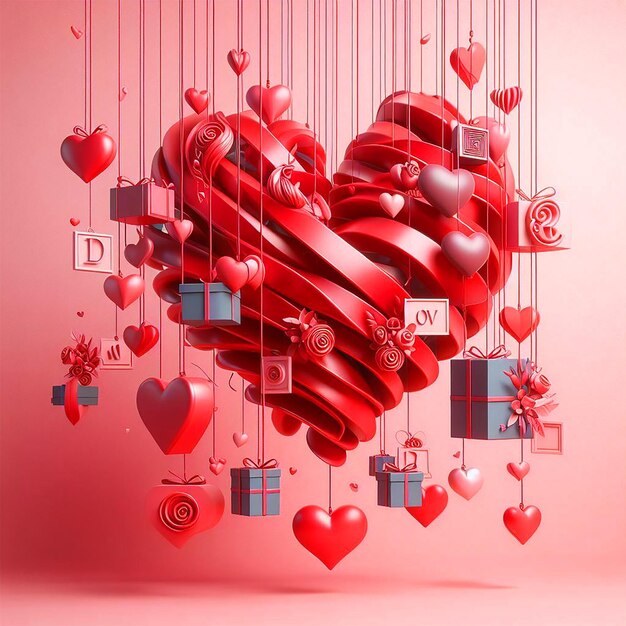Interior do Dia dos Namorados com corações de pedestal Pódio de suporte para mercadorias Cartão de saudação de amor