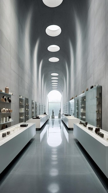 Interior do edifício minimalista do museu