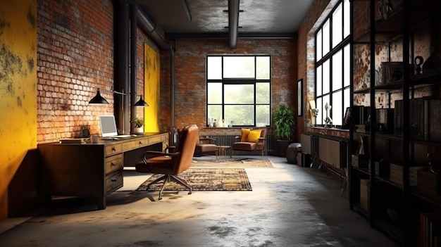 Interior do escritório em estilo industrial loft Generative Ai