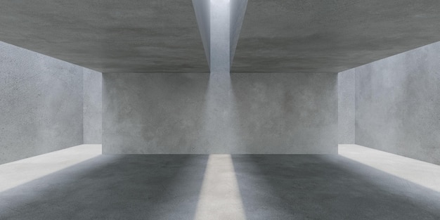 Interior do espaço concreto vazio com renderização 3d de luz solar e sombra