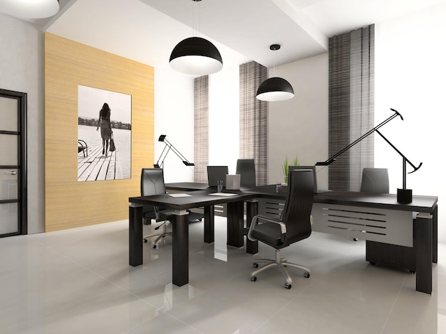 Interior do gabinete em renderização 3D de escritório