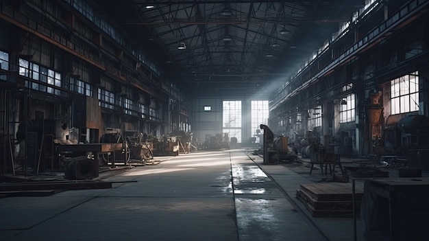 Interior do hangar da oficina da fábrica de metalurgia com Generative AI Technology