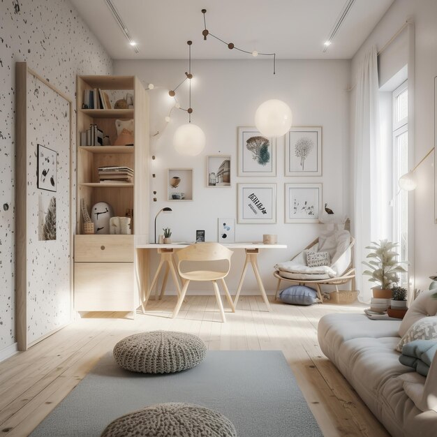 Interior do quarto das crianças em uma casa moderna em estilo scandi