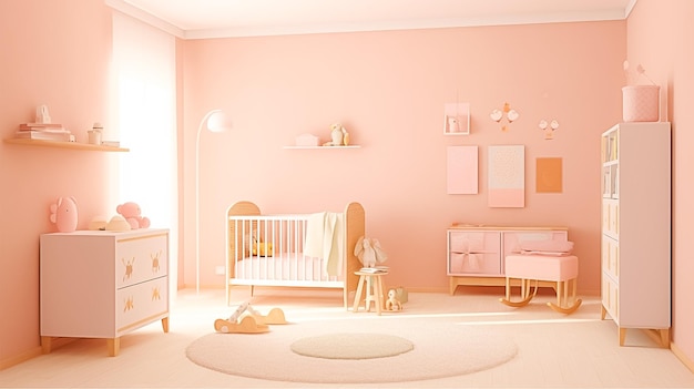 Interior do quarto infantil com cama confortável Ai gerado