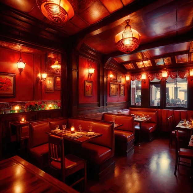 Foto interior do restaurante interior brilhante luzes brilhantes de longa exposição