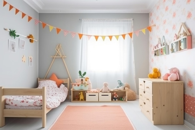 Interior de dormitorio acogedor para niños en estilo escandinavo IA generativa