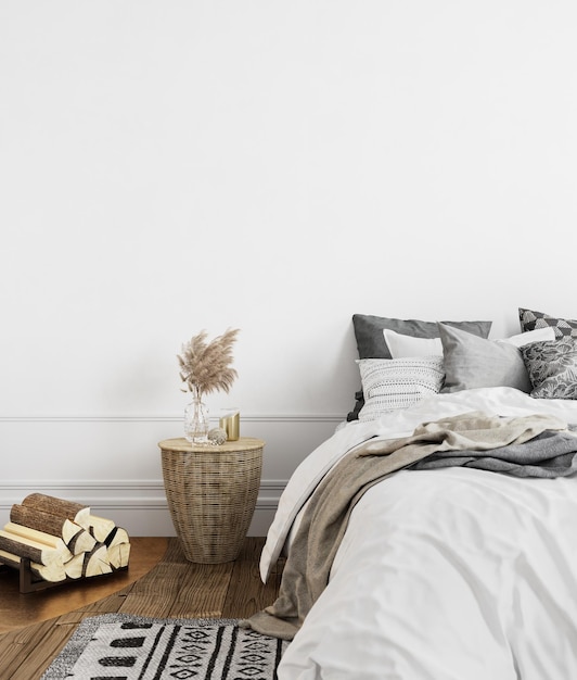 Foto interior de dormitorio blanco con decoración.