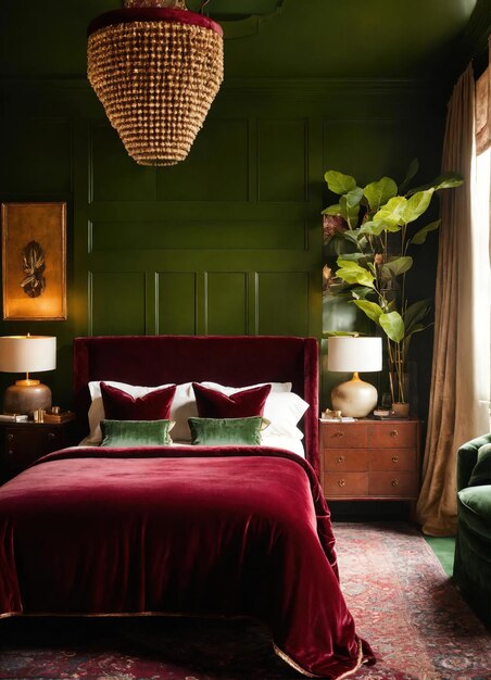 Foto interior de dormitorio clásico cómodo cama king size ai generativo