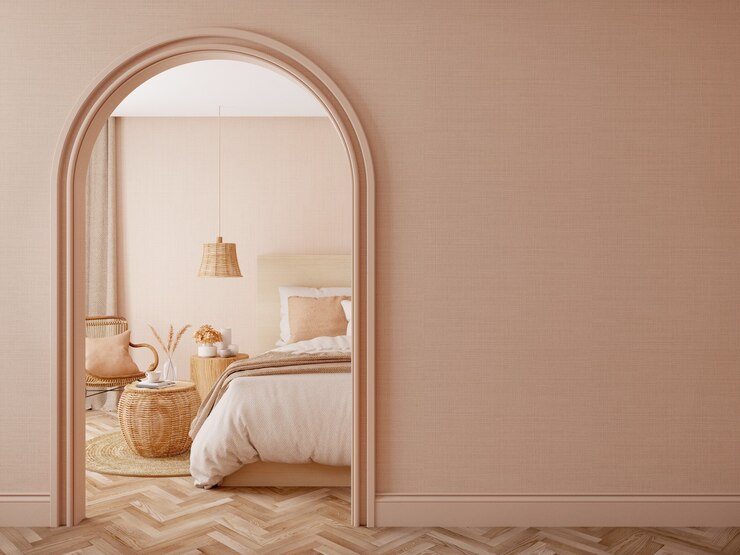 Interior del dormitorio Diseño en tonos beige.
