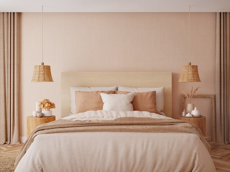 Interior del dormitorio Diseño en tonos beige.