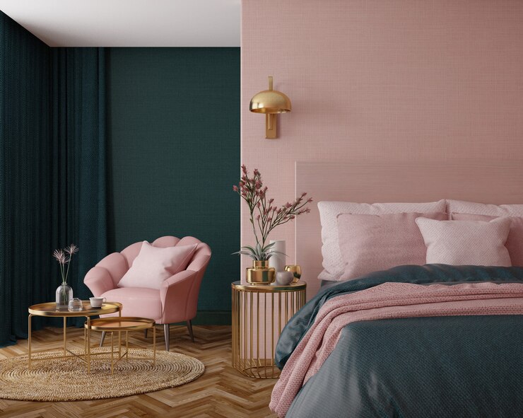 Interior de dormitorio con estilo art deco