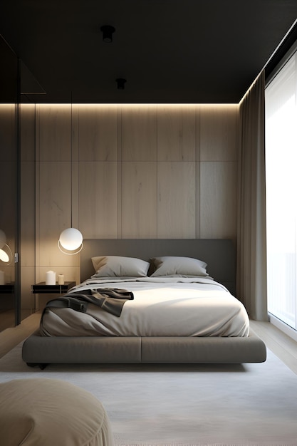 Interior de dormitorio de estilo clásico con cama moderna en casa de lujo generada por IA