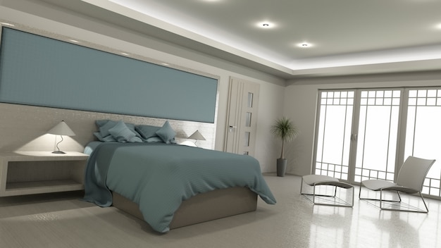 Interior de dormitorio moderno 3D