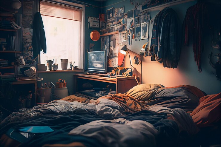 Interior de un dormitorio con muchas cosas que hacergenerativo ai