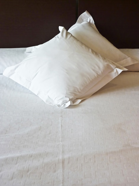 Interior de un dormitorio con suaves almohadas blancas